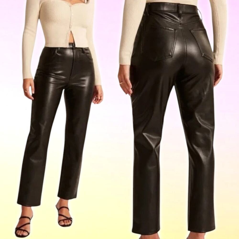 ABERCROMBIE & FITCH Ankle Straight Ultra High Rise Vegan Leather Pant 33 SHORT - Picture 1 of 7